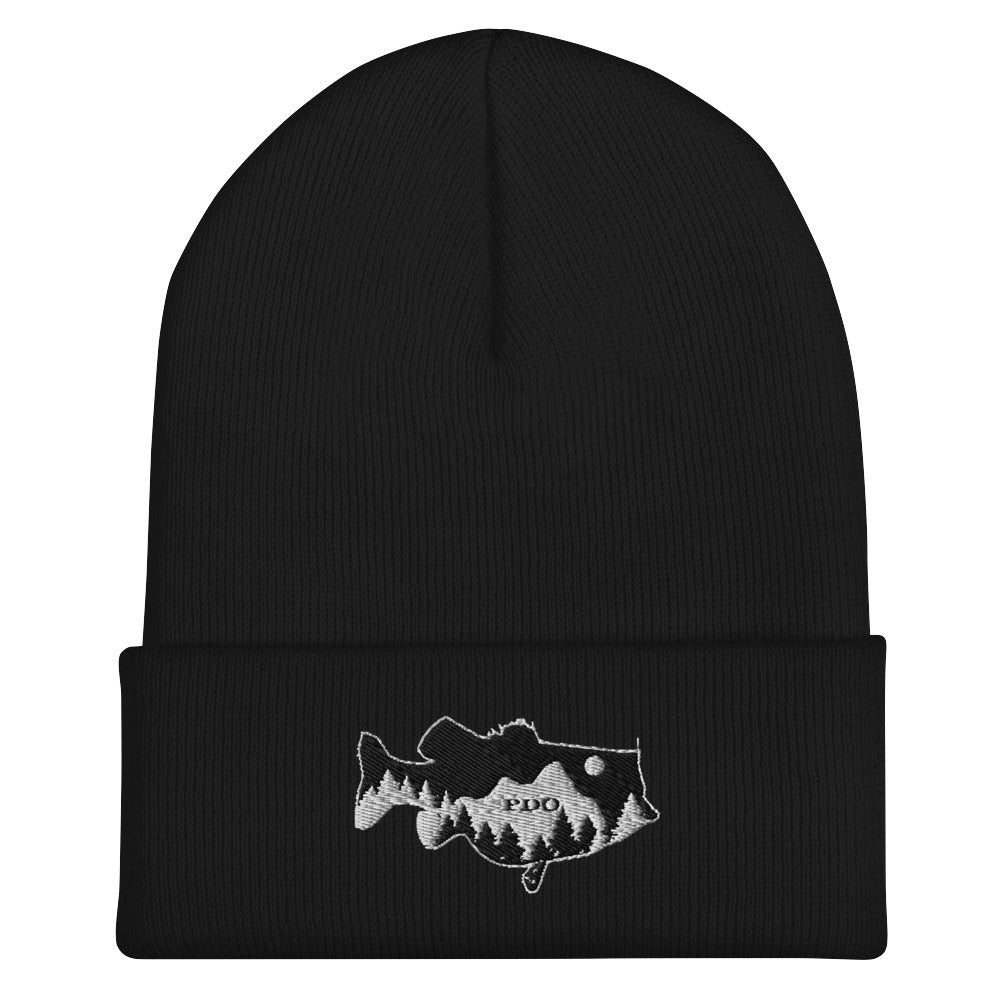 Largemouth Bass Mountain Night Sky Beanie black