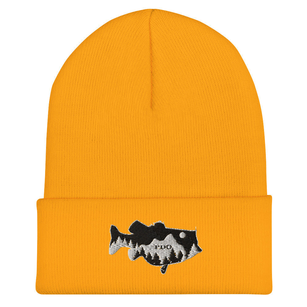 Largemouth Bass Mountain Night Sky Beanie yellow