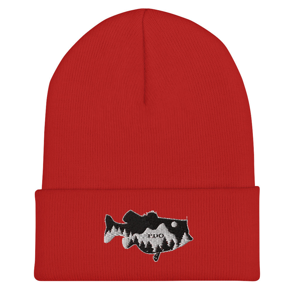 Largemouth Bass Mountain Night Sky Beanie red