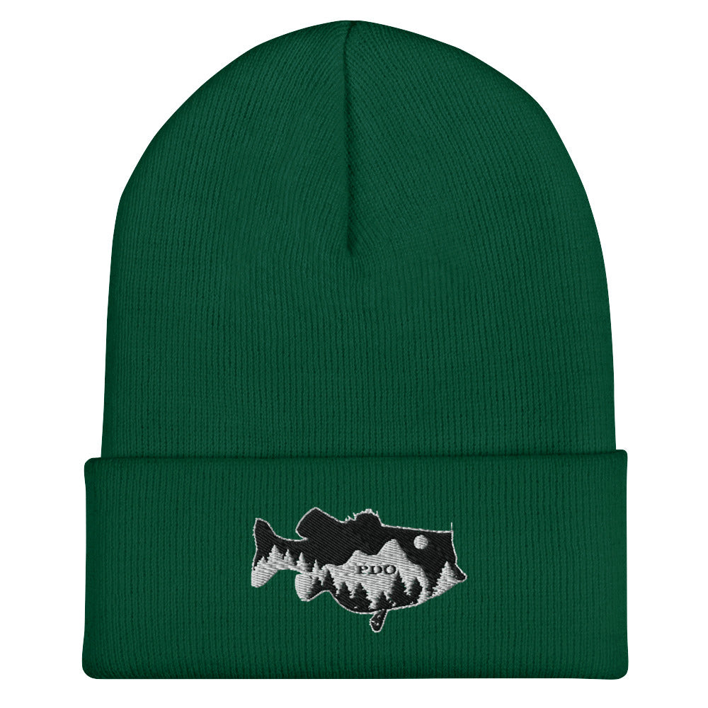 Largemouth Bass Mountain Night Sky Beanie green