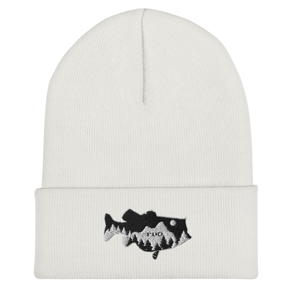 Largemouth Bass Mountain Night Sky Beanie white