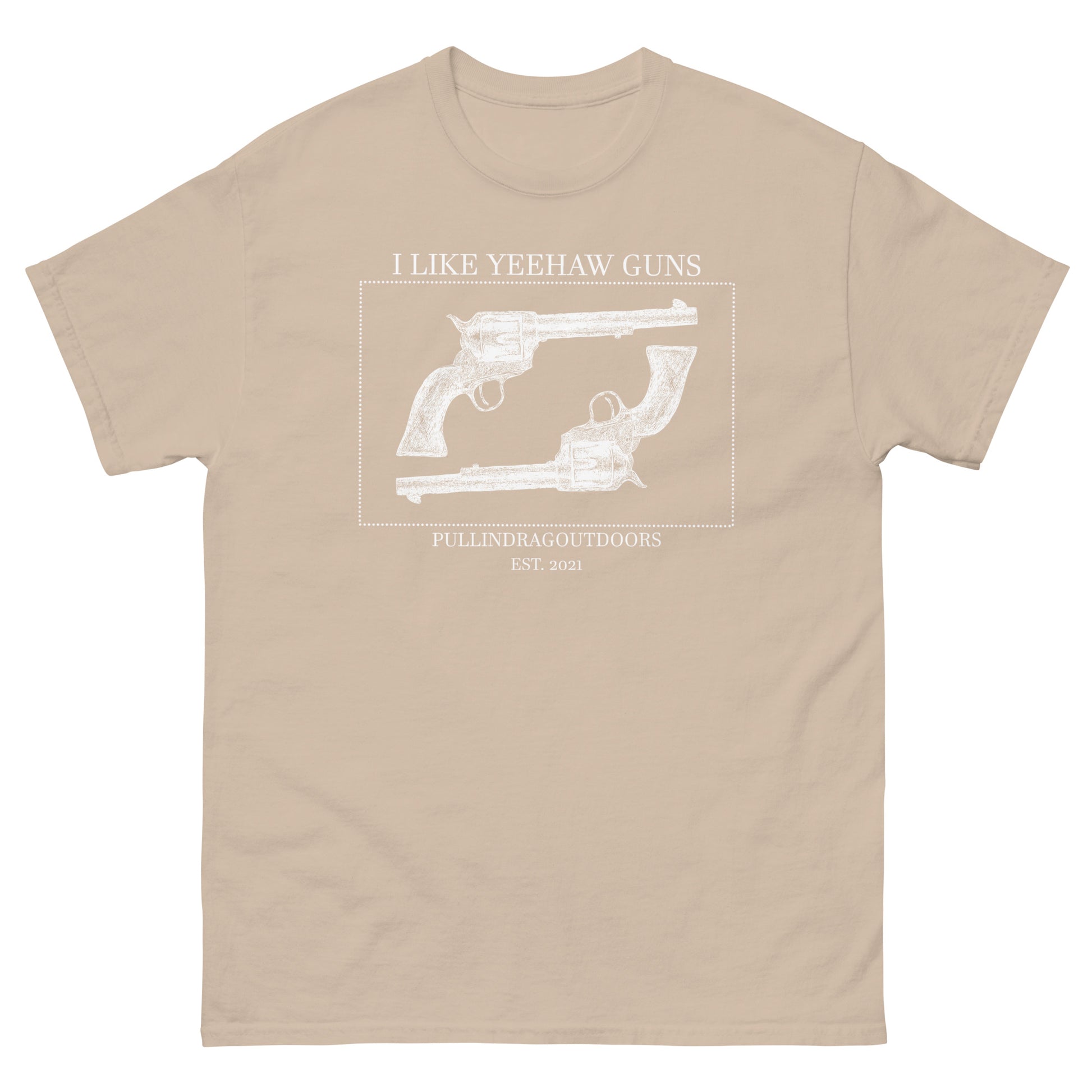 Big Iron Cowboy Revolver Enthusiast Tee Tan