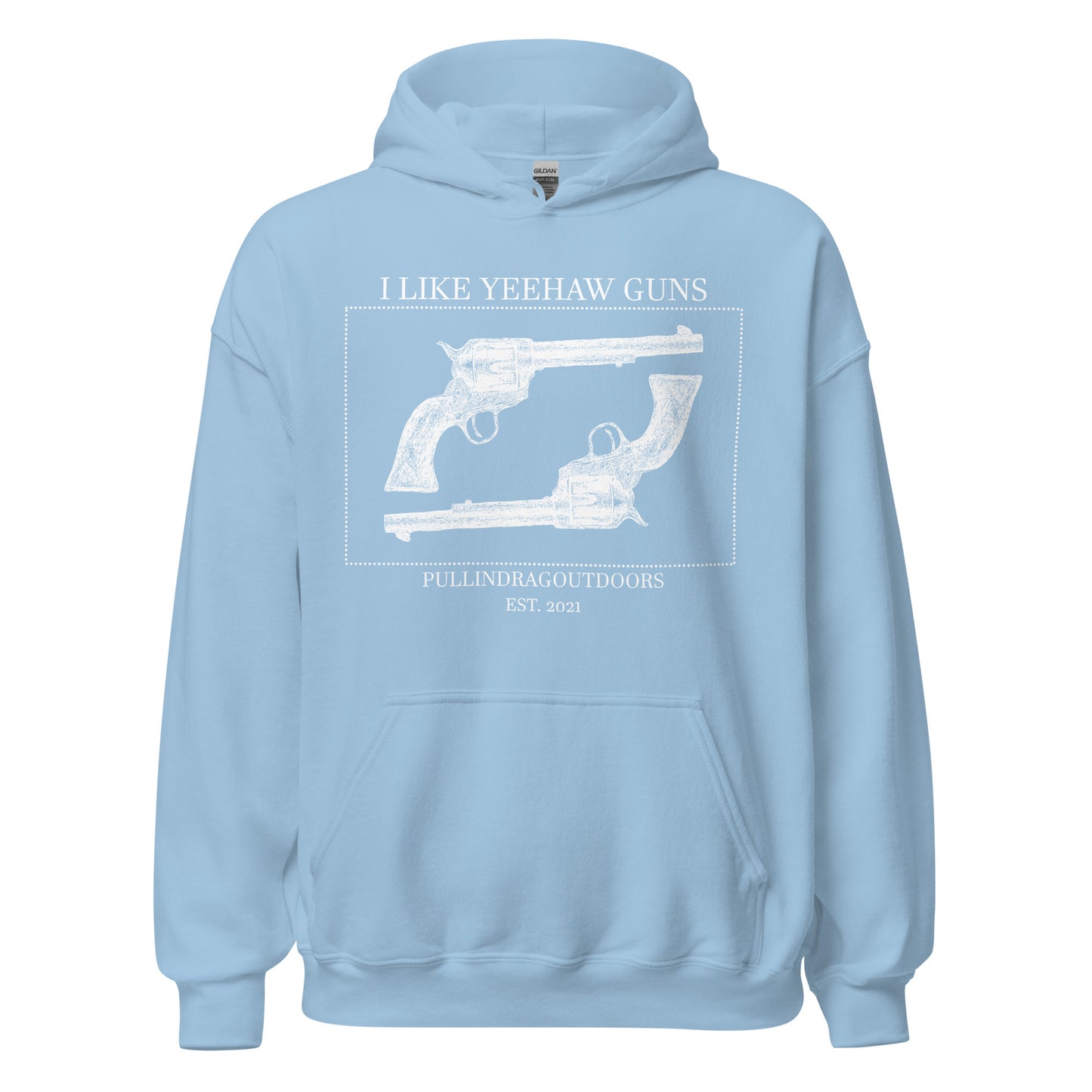 Big Iron Cowboy Revolver Enthusiast Hoodie (Light Blue)